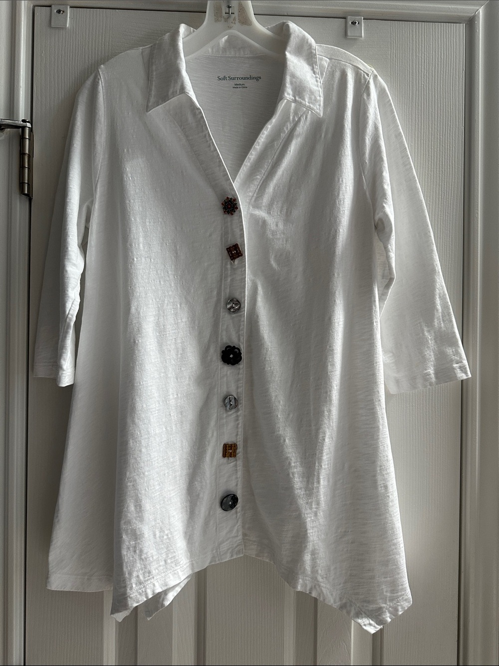 Soft Surroundings Danielle White Cotton Asymmetrical Tunic M Artsy Boho
